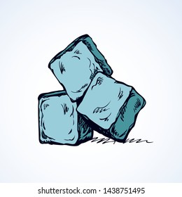 Stylized algid gelid glacial bricks icon isolated on white backdrop. Freehand ink drawn symbol sketchy in art scribble retro style pen on paper. View closeup with space for text on light azure surface
