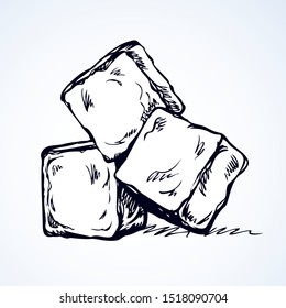 Stylized algid gelid glacial bricks icon isolated on white backdrop. Freehand ink drawn symbol sketchy in art scribble retro style pen on paper. View closeup with space for text on light azure surface