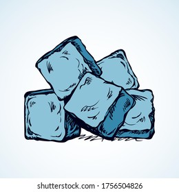 Stylized algid gelid glacial bricks icon isolated on white backdrop. Freehand ink drawn symbol sketchy in art scribble retro style pen on paper. View closeup with space for text on light azure surface