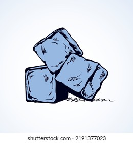Stylized algid gelid glacial bricks icon isolated on white backdrop. Freehand ink drawn symbol sketchy in art scribble retro style pen on paper. View closeup with space for text on light azure surface