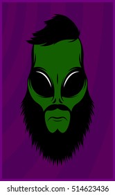 Stylized alien head with a beard and mustache