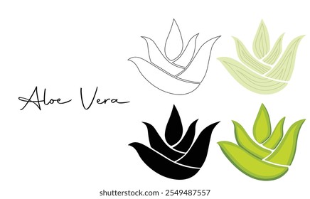 Aloe vera estilizado. Una ilustración minimalista que explora la esencia curativa de la naturaleza a través de la simplicidad artística y diseños audaces. Aloe vera, hojas. Ilustración vectorial plana aislada en blanco.