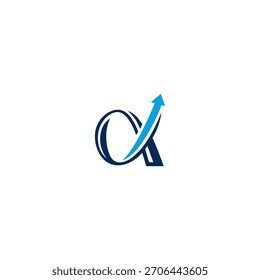 A stylized alpha symbol with a blue arrow curving upwards, symbolizing growth, progress, and achievement in business or personal development.