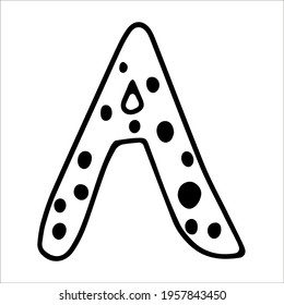  Stylized alphabet - letter A, vector illustration Black hand drawn doodle. Stock illustration.