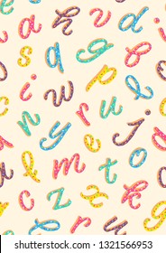 stylized alphabet letters, donuts pattern, calligraphy, lettering