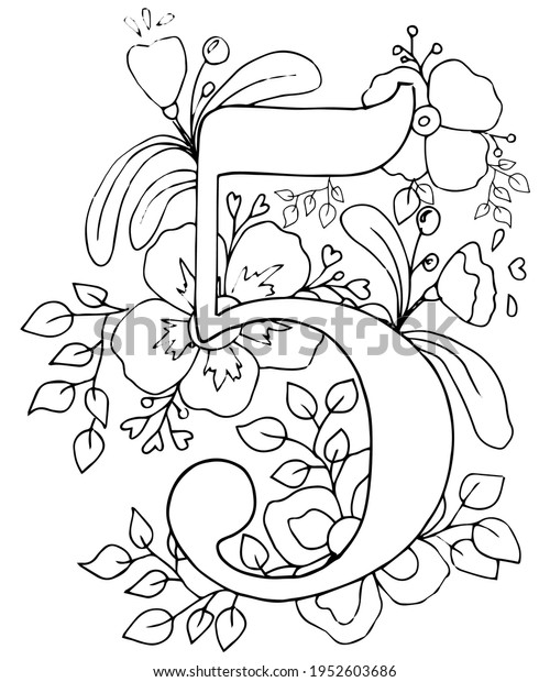 Stylized Alphabet Numbers 5 Coloring Antistress Stock Vector (Royalty ...