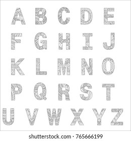 Stylized alphabets, coloring book for kids.