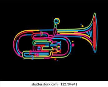 Stylized alto horn over black background