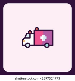 Stylized Ambulance Icon with Rounded Edges and Pastel Color Palette Design