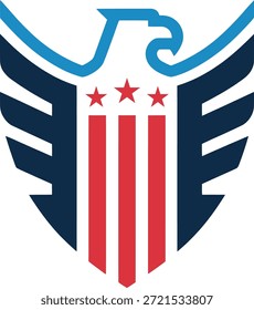Estilizadas alas de águila americana con escudo y estrellas, emblema patriótico de Estados Unidos