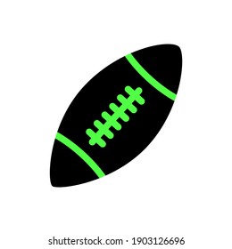 Stylized American Football logo icon, black color with green lines. Flat and solid color vector illustration.