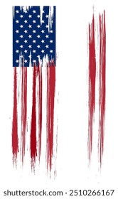 Estadounidense estilizado. Una vieja bandera americana con espacio para el diseño o el texto, bandera sobre fondo blanco.
