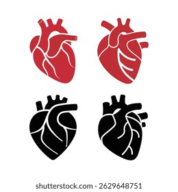 Stilisierte anatomische Herzsymbole im Vektorformat für medizinische Designanwendungen.