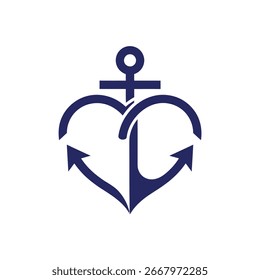 A stylized anchor design within a heart shape, featuring curved arrows.
