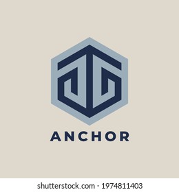 Stylized anchor logo design template. Modern geometric line anchor vector logotype.