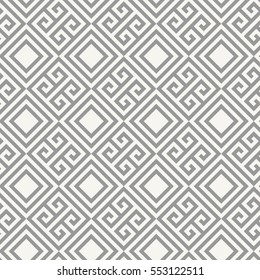 Stylized ancient Greek decorative background with structure of repeating simple geometric elements. Diagonal monochrome texture perfect for wallpaper, decoration and fabrics. Vector seamless pattern