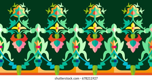 Stylized ancient heraldic border. Seamless vector pattern with Gothic and Art Nouveau floral elements. Vintage textile collection.