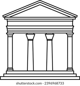 Stylized Ancient Historical Greek or Roman Temple Architecture State or Government or Banking or Museum Symbol Icon. Vector Image.