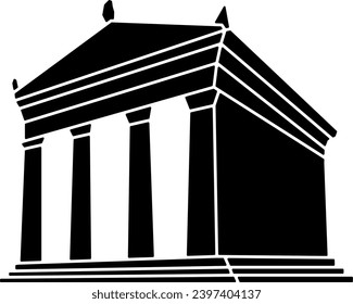 Stylized Ancient Historical Greek or Roman Temple Architecture State or Government or Banking or Museum in Perspective View Symbol Icon. Vector Image.