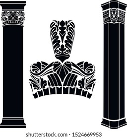 Stylized ancient medieval  columns. Black color. Vector illustration, isolated