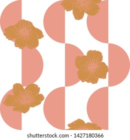 Stylized anemone or poppies flowers, vector seamless pattern. Hand drawn floral background in retro pastel colores and geometric shapes.