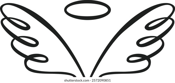 Stylized angel wings with halo hovering above, representing spirituality, hope, and divine presence, creating a symbolic image of grace and protection