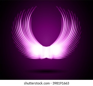 stylized angel wings on a purple background. vector, glowing