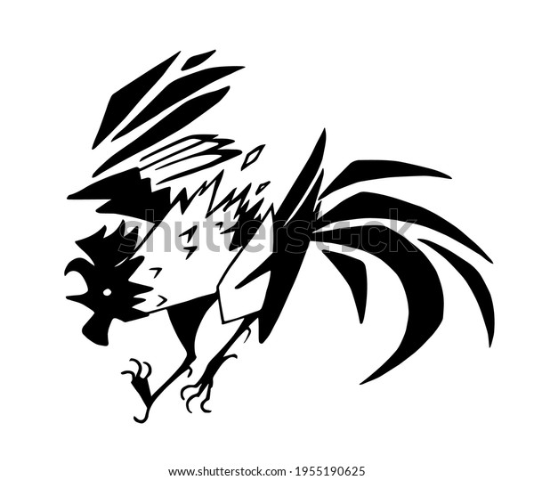 Stylized Angry Rooster Illustration Black White Stock Vector (Royalty ...