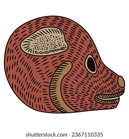 Stylized animal head in profile. Ancient Mexican Indigenous design. Native American Indian pottery from Mexico. Isolated vector illustration.