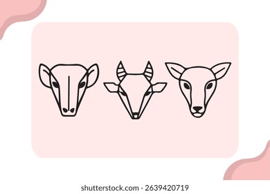 Stylized Animal Heads - Minimalist Vector Line Art for Design Projects