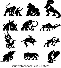 stylized animal icons on white background