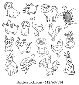 Stylized animals, big set hand drawing sketches, vector illustration