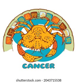 Stylized animals of the zodiac. Constellation Cancer. Colorful vector illustration