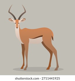 Estilizado antílope de pie en estilo minimalista de Vector plano, ideal para materiales de educación de la vida silvestre, infografías de la naturaleza y Diseño gráfico de temática animal. Ilustración vectorial.