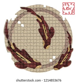 Stylized antique mosaic. Set with fishes on a round background, carp koi, Cyprinus Carpio. Vector illustration for interior design, posters, paintings, textiles, web design, magazine.
