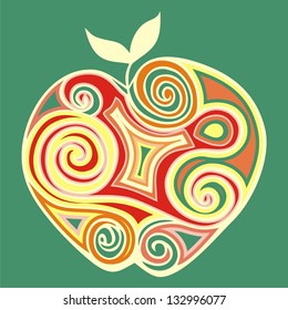 stylized apple decorated with swirls