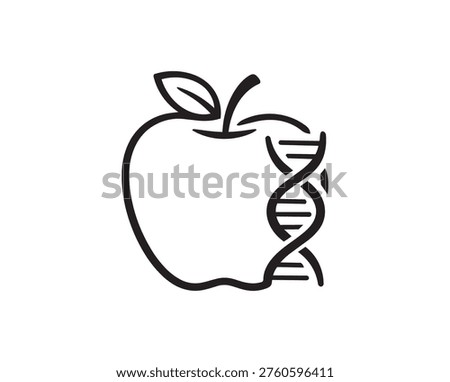 Stylized apple outline merged with DNA double helix symbolizing biotechnology and genetic modification