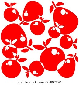 Stylized apple and pear silhouettes on a white background.