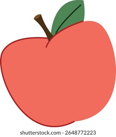 A stylized apple with a single leaf and stem in a cartoon style. The fruit is depicted with bold lines and a smooth shape. Cartoon vector illustration.