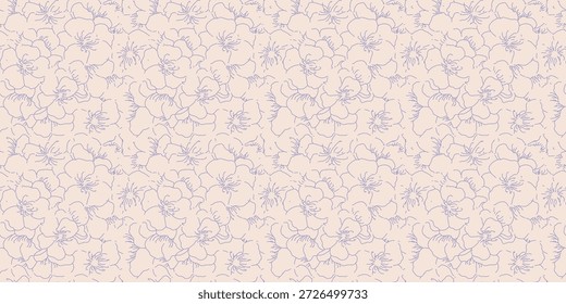 Estilizado árbol de manzana flores línea de arte sin patrón. Patrón de flores de Vector de verano. Vector ilustración sin fin. Coquette verano sin patrón.