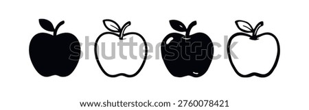 Stylized Apple Vector Icons in Black and White, Solid and Line Art