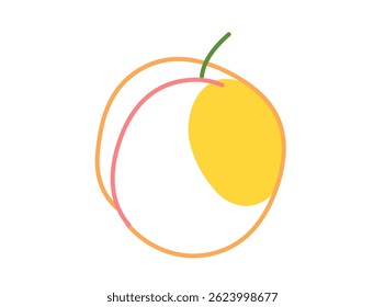 Stylized apricot in modern linear style. Summer fruit isolated on white background. Healthy and organic food