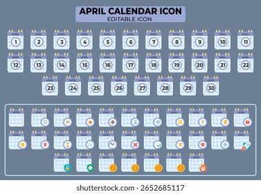 Ícone Estilizado do Calendário de abril Definido para Planejamento e Programação em Cenários de Design Dinâmico