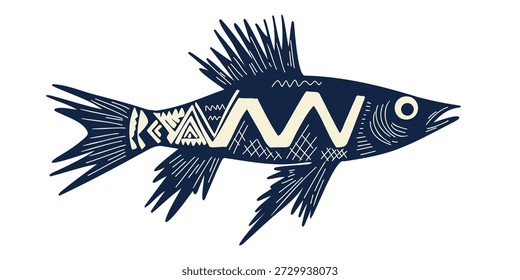 stylized aquatic fish artwork with clean background