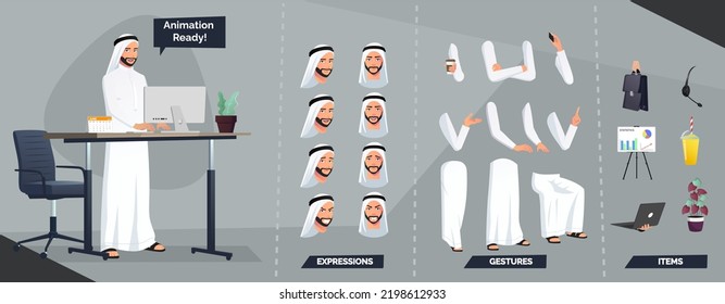 Stylized Arab Muslim Man Character Creation With Traditional Saudi Cloths And Turban
