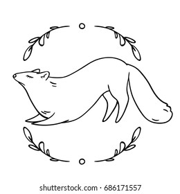 Stylized arctic fox, contour vector illustration on white background.