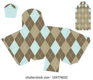 stylized argyle gift box template with tag. vector