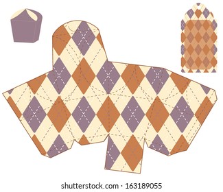 stylized argyle gift box template with tag. vector