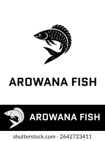 Stylized arowana fish logo in a dynamic and minimal design in black and white vector