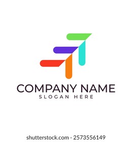 stylized arrow composed of colorful geometric shapes, symbolizing growth, progress, and forward movement. The clean lines and bold colors convey a sense of professionalism and energy.